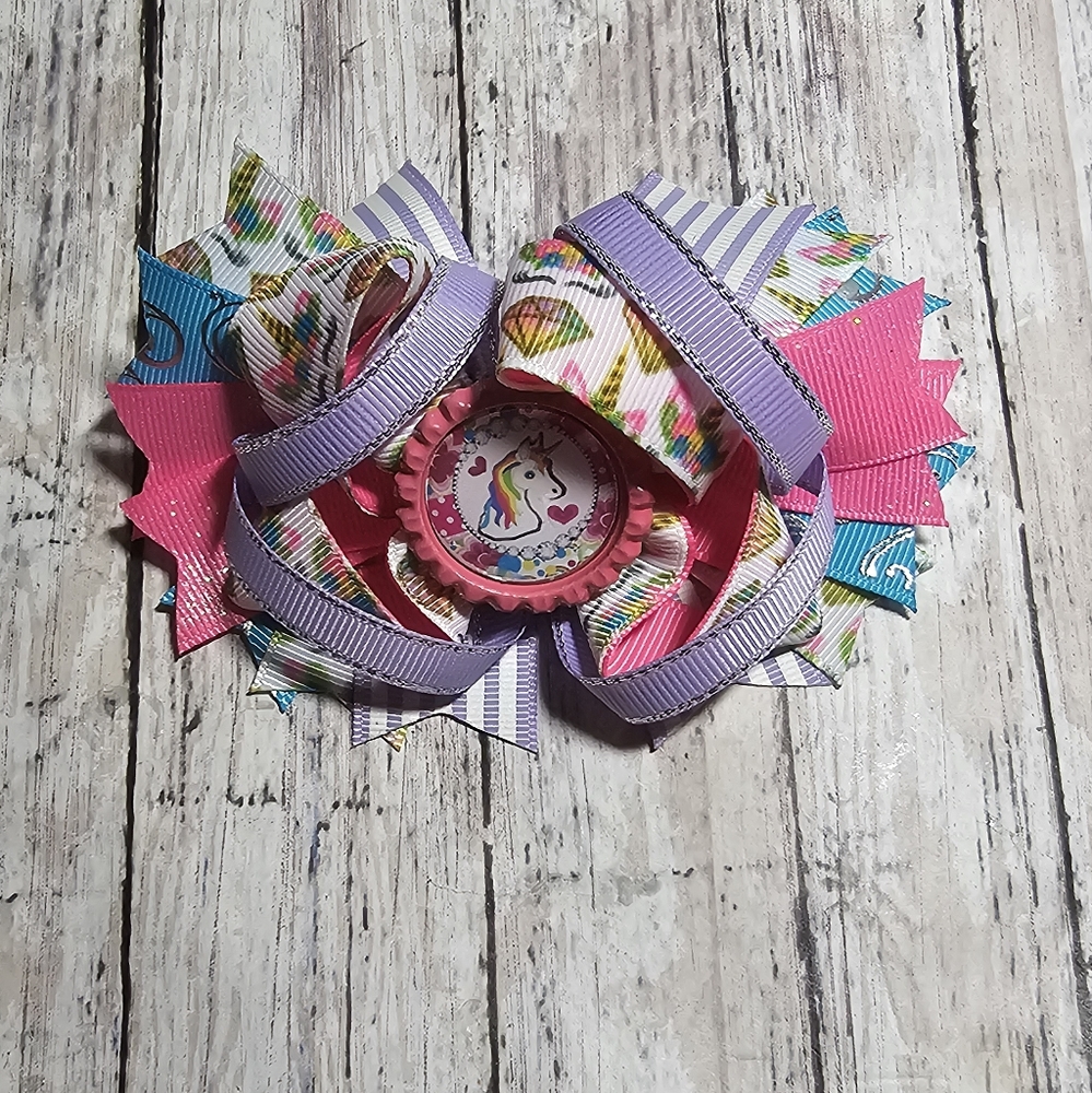 Unicorn and Rainbow HairbowHand Crafted Hair Accessories/Accessories, Size OSG f